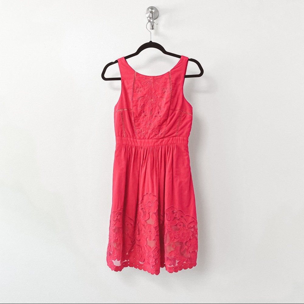 Anthro Moulinette Soeurs Rhododendron Fall Prep Chic Lace Pink Rose Mini Dress